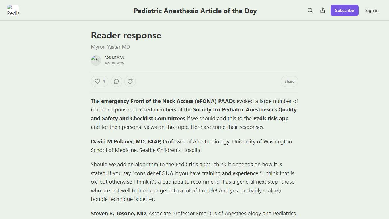 Reader response - by Ron Litman