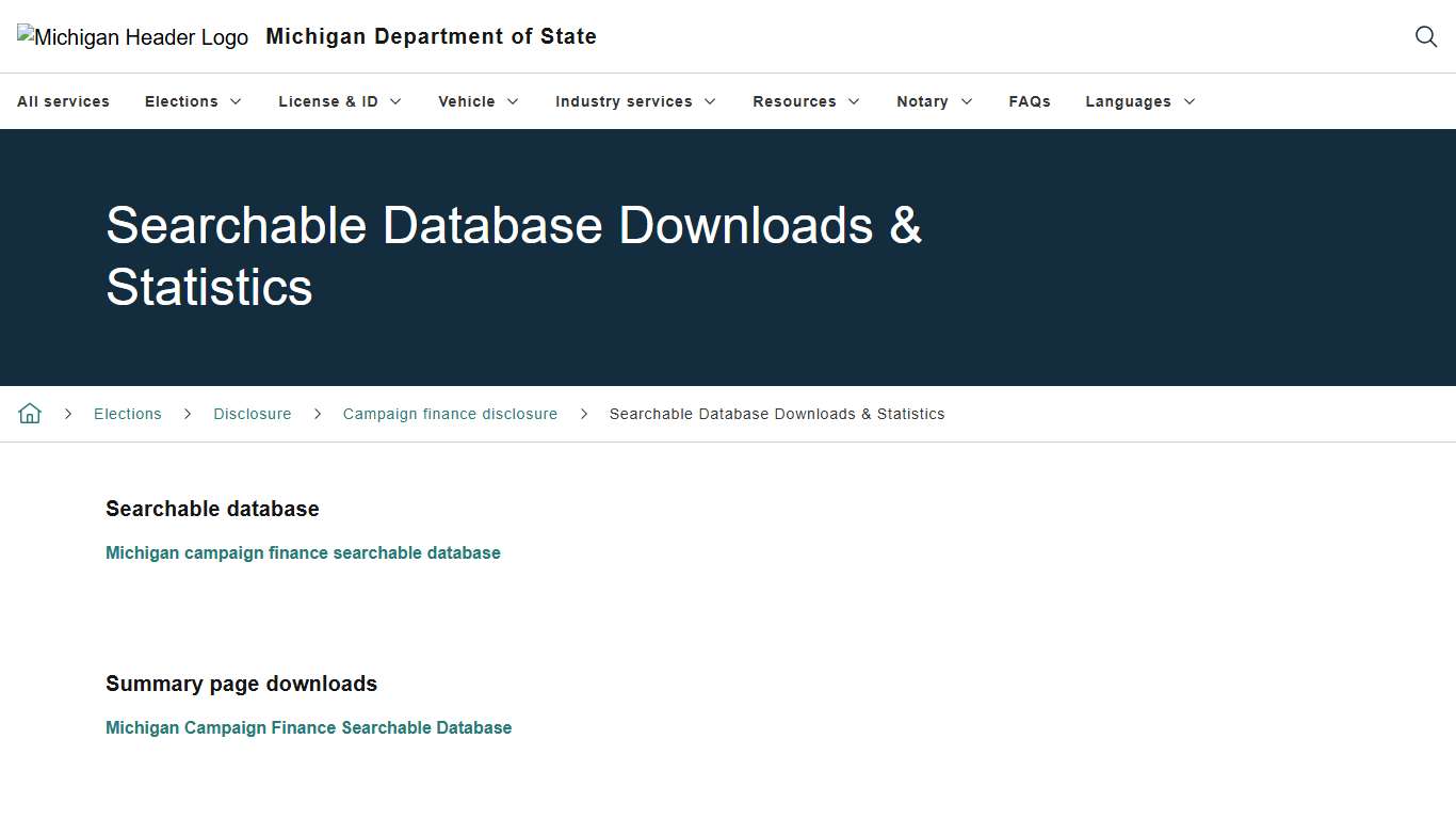 Searchable Database Downloads & Statistics